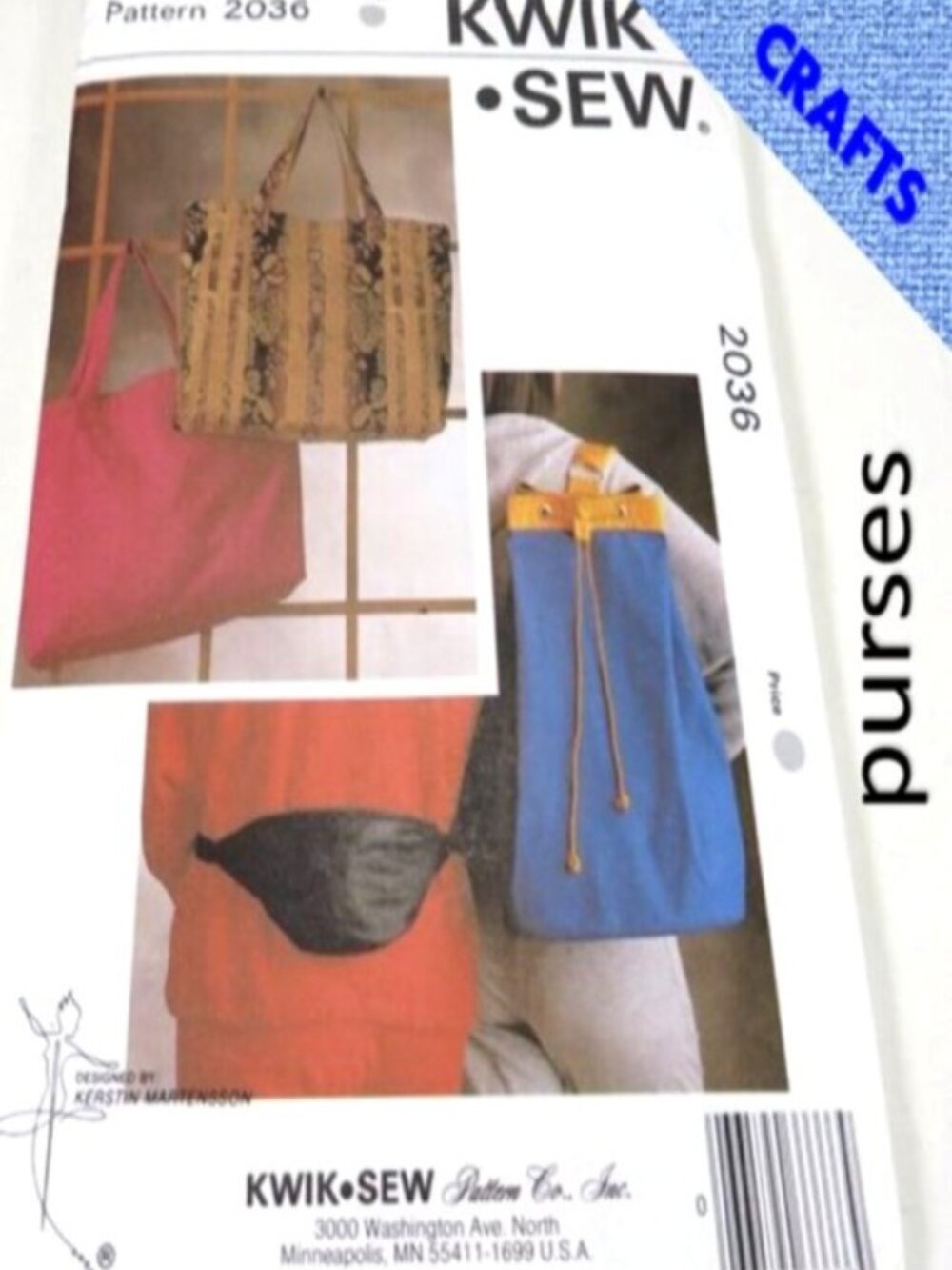 Kwik Sew 2036 Sewing Pattern Purses/Bags 3 styles/sizes UNCUT unopened